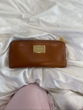 Michael Kors Tan Leather Zip-Around Wallet with Gold Plate